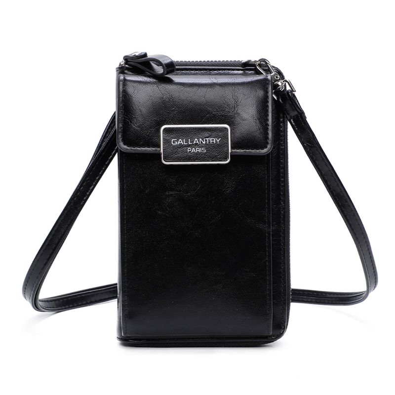 Petit sac téléphone portefeuille porte-monnaie avec bandoulière tout-en-un femme Couleur NOIR