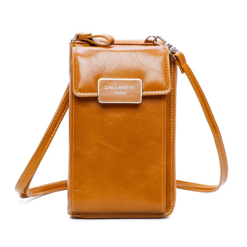 Petit sac téléphone portefeuille porte-monnaie avec bandoulière tout-en-un femme Couleur CAMEL